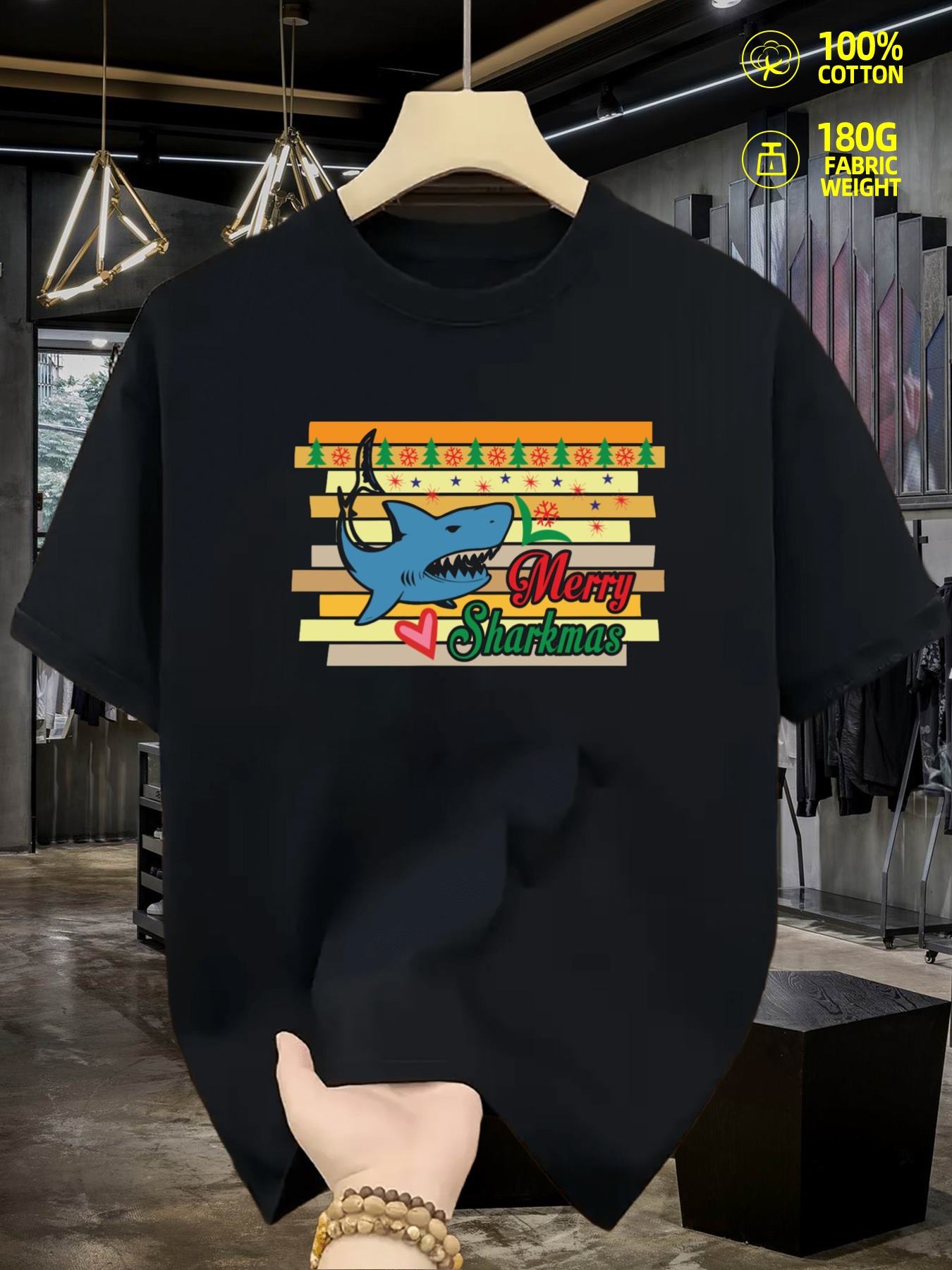 Men s T-Shirt Y2K Sharkmas Christmas Black Regular Fit 2XL