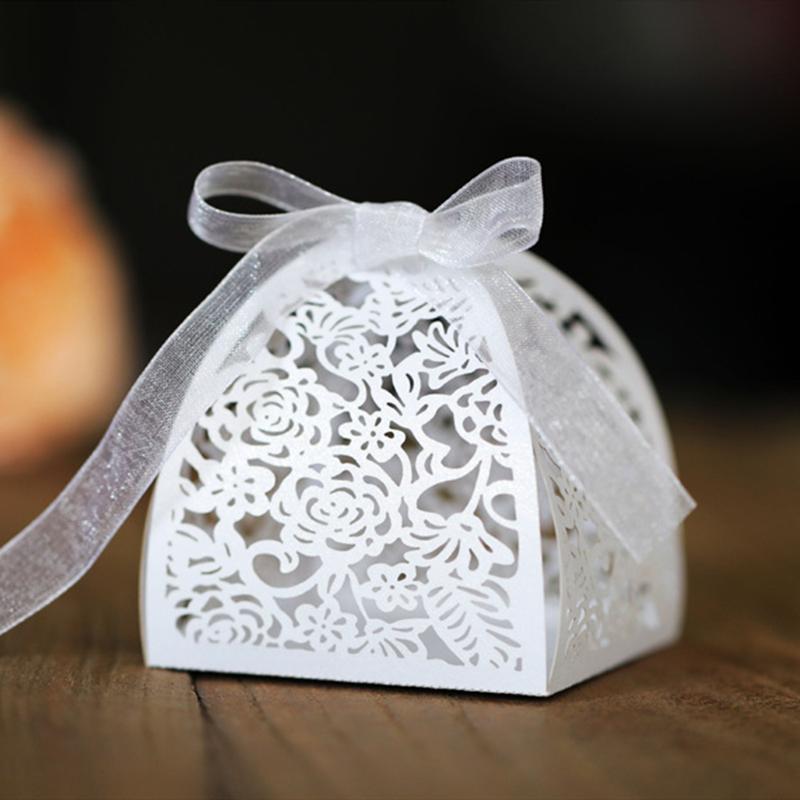 25/50/100pcs Laser Hollow Cut Wedding Candy Boxes with Thank You Tag Valentine's Day Gift Chocolate Packaging Box Party Favors