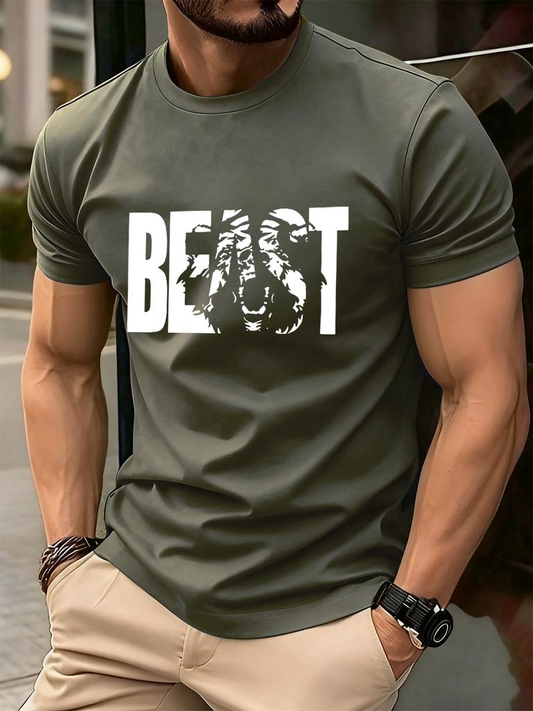 Beast Letter Print Cotton TShirts MenS Summer Comfortable Soft T Shirt Oversized ONeck Short Sleeve Tops Basic Mens Clothes