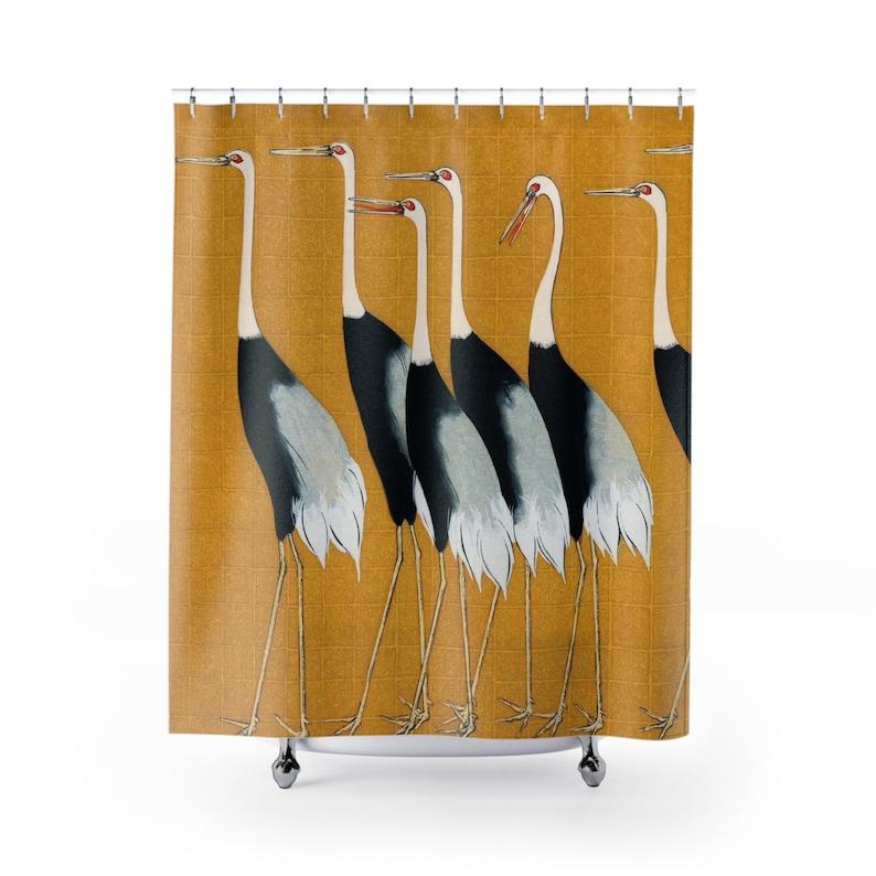 

Japanese Crane Yellow Shower Curtain - Colorful Funky Bird Bath Decor For Unique Bathroom Style W60H190(CM)-1 Pcs