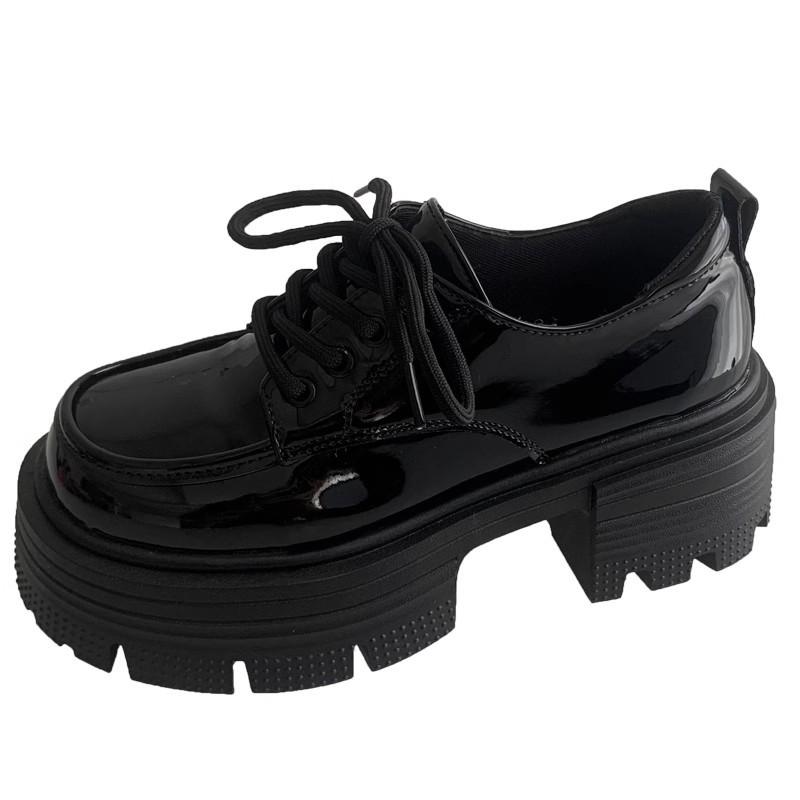 Thick-soled Small Leather Shoes Women's Spring, Autumn and Summer New Thick Heel Retro Lace-up Single Shoes Are Sweet and Cool