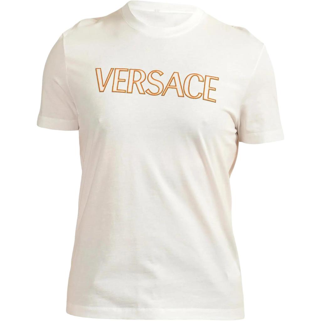Versace Color Block Buchstabe Bestickt Rundhals Pullover Kurzarm T-Shirt Herren Oberteile 1011861-1A12070-2W3C0