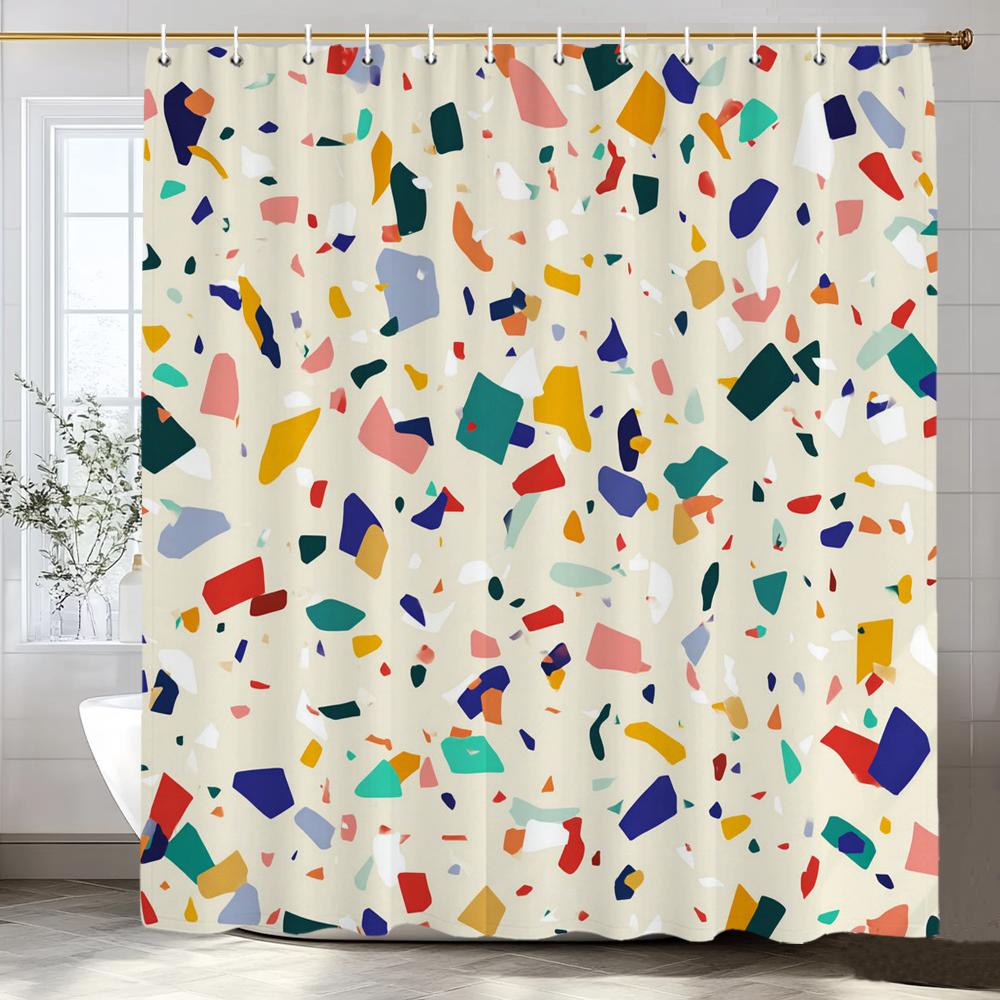 1 Piece Modern Color Mosaic Pattern Shower Curtain, Bathroom Decorative Shower Curtain, Waterproof Shower Curtain with Hooks