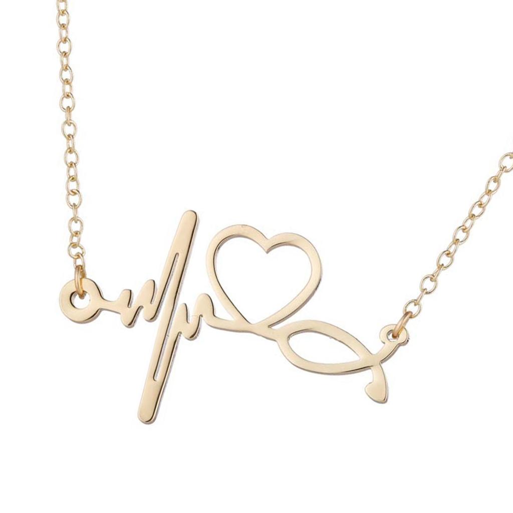 Minimalist ECG Heartbeat Design Clavicle Chain Stainless Steel Pendant Necklace for Hospital Enthusiasts and Gift