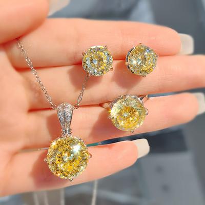 Bird'S Nest Cut Pendant High Carbon Diamond Necklace Color Treasure Stud Earrings Star Cut Yellow Diamond Ring Pink Diamond Set Women