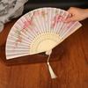 Silk Material Vintage Silk Folding Fan Bamboo Frame Dance Fan Elegant Hand Fan  Dance Performance