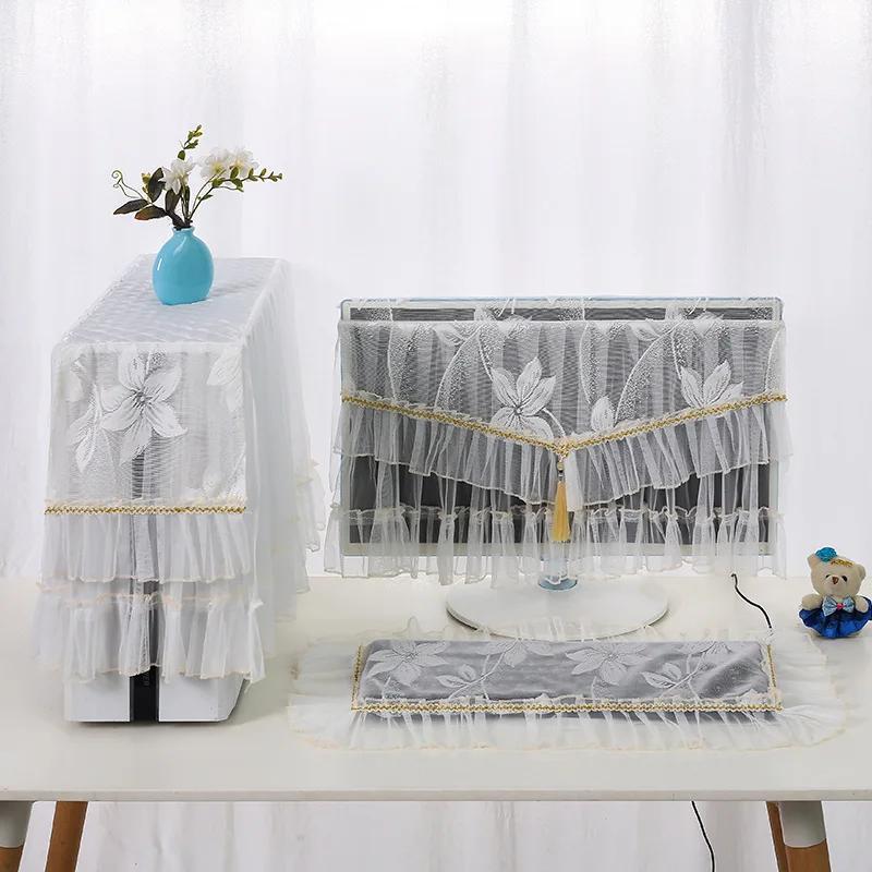 17/24/27inch 3Pcs European Lace Desktop Computer Dust Cover Computer Cover LCD Monitor Protective Cover Keyboard Dustproof