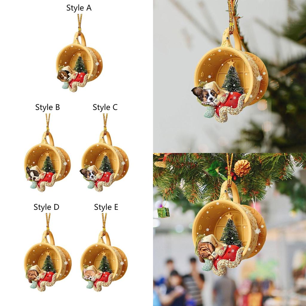 Christmas Dog Pendant Ornament Cute Xmas Holiday Decor with Hats Christmas Tree Ornament Xmas Tree Dog Statue for Bag Holiday