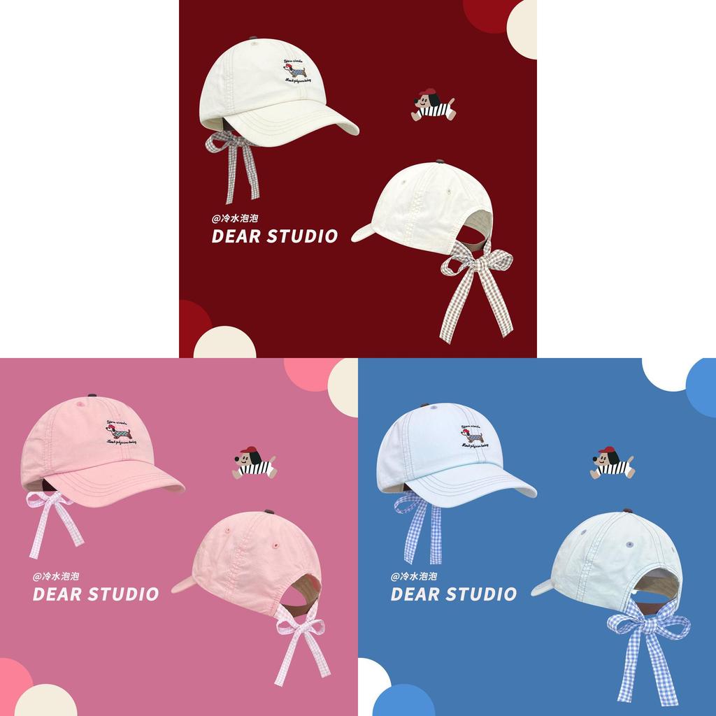Korean Style Baseball Cap With Embroidered Dog Bowknot And Letter Design For Casual Women And Teens