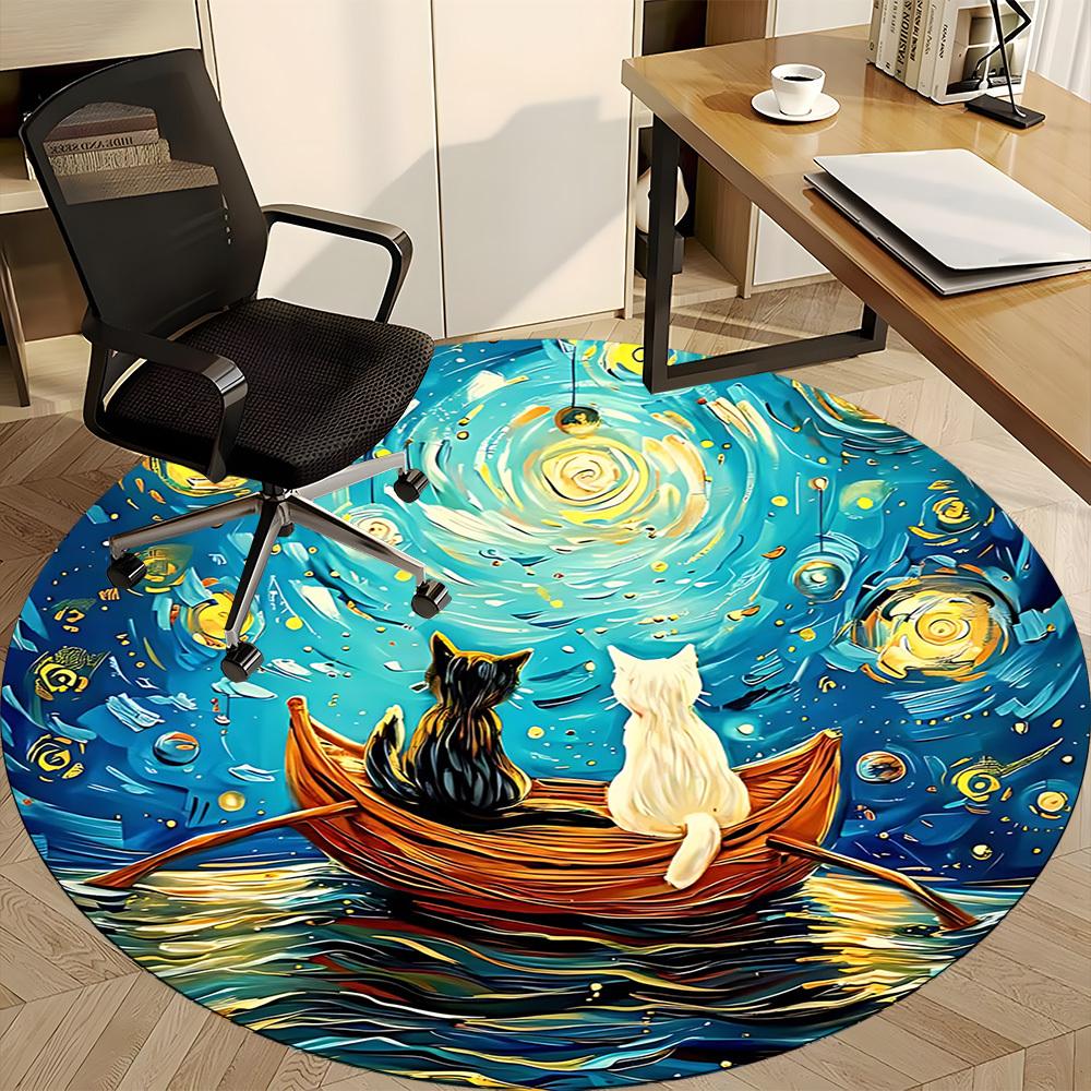 1pc Cat Boat Office Round Area Rug, Under Office Chairs Bedroom Living Room Home Decor, Room Deco, Available in Various Sizes