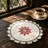 Retro Sunflower Lace Coasters Flower Shaped Placemat with Embroidered Pattern, Pastoral Style for Dining Table, Exquisite Table Covers Heat Resistant