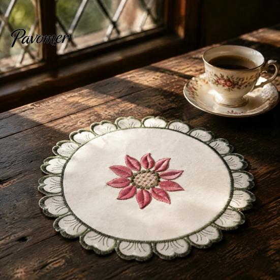 Retro Sunflower Lace Coasters Flower Shaped Placemat with Embroidered Pattern, Pastoral Style for Dining Table, Exquisite Table Covers Heat Resistant