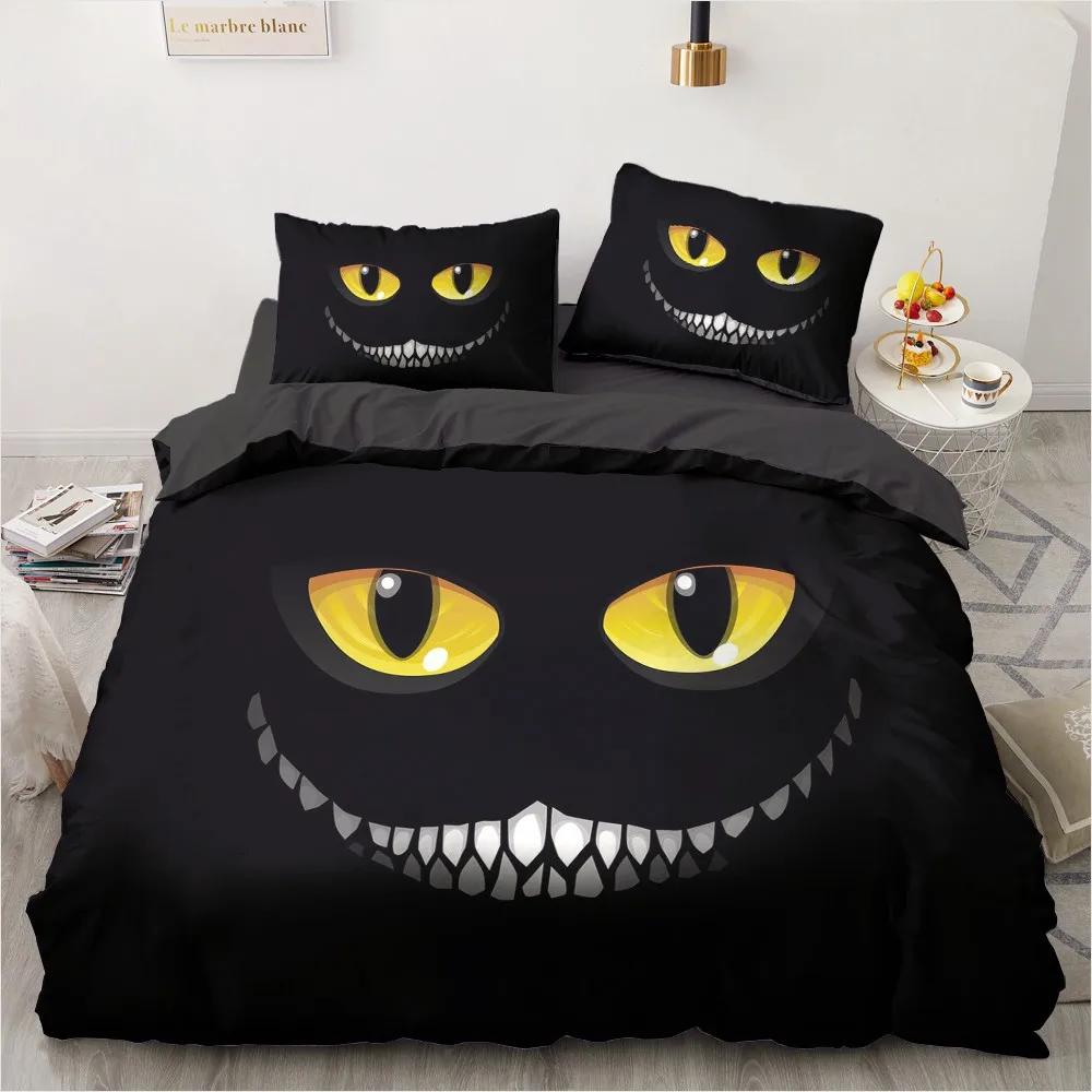 Halloween King Queen Duvet Cover Kawaii Black Cartoon Dryad Ghost Bedding Set For Kids Boys Pumpkin 2/3Pcs Polyester Quilt Cover