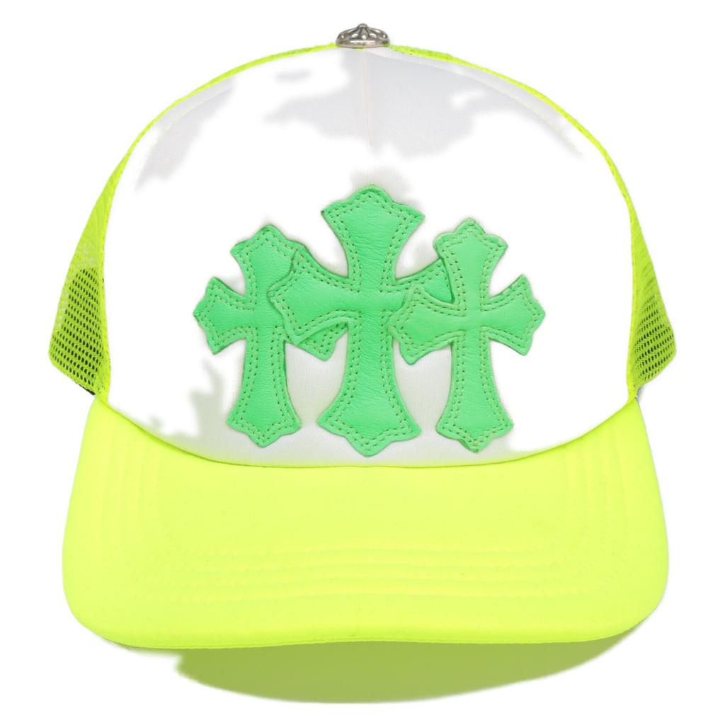 CHROME HEARTS [Excellent Condition] 040-055243 3 Cemetery Cross Patch Trucker Cap Hat 53-60 Neon yellowUsed