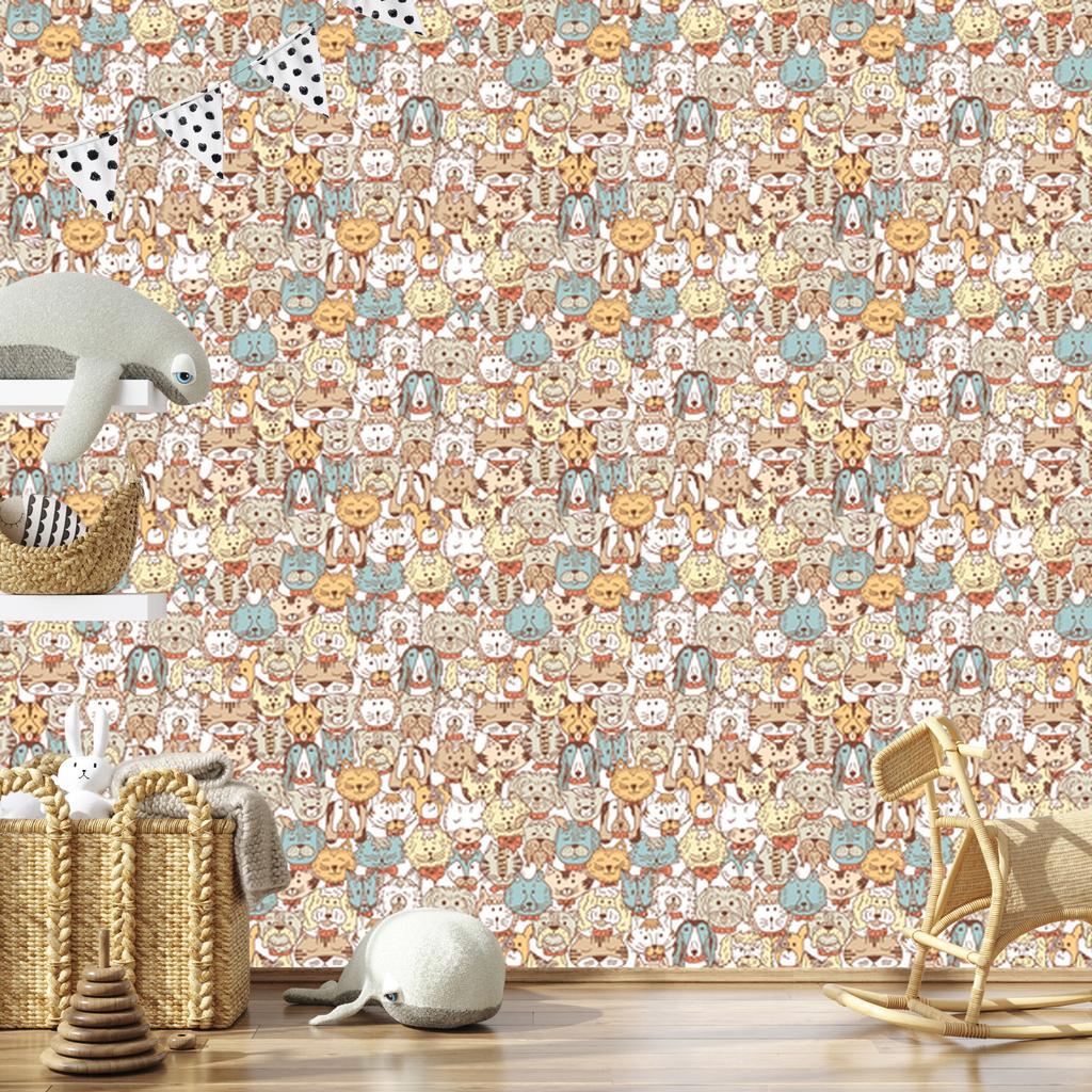 Colorful Dogs and Cats Wallpaper for Living Room and Bedroom 50x1000