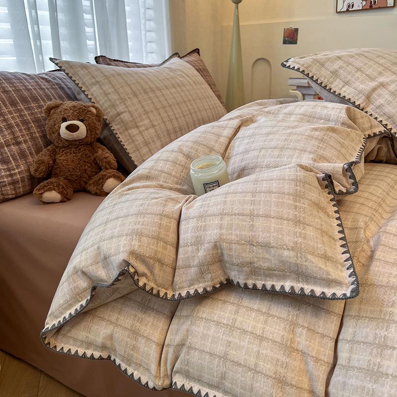 Gebürstetes Verdicktes Baumwoll-Bettwäsche-Set - Herbst & Winter Bettbezug, Laken für Wohnheime