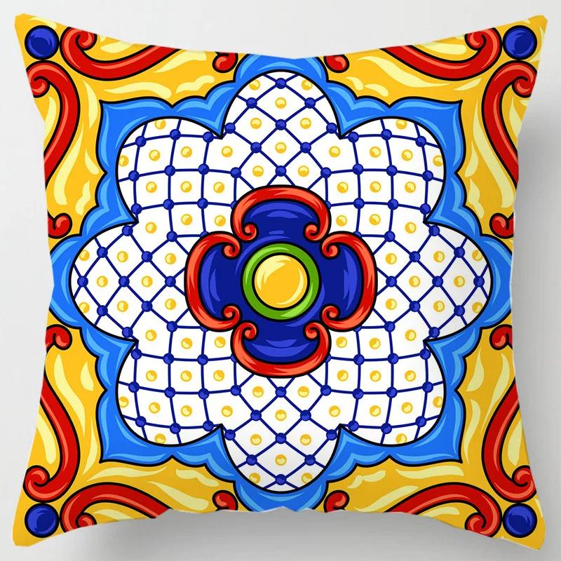 Colorful national floral antique porcelain print Pillowcase Comfortable sofa car Seat cushion cover Bohemian Hippie home decor