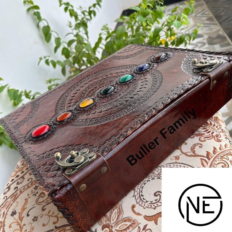 Handmade Leather Journal, 400 Vintage Paper Large Leather Journal, Seven stone Witch Journal For Sketching & Writing, Book Of Shadows