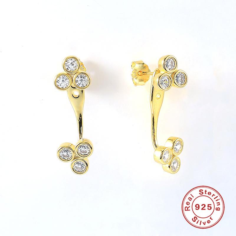 

Best Selling S925 Sterling Silver Geometric Front And Back Clover Earrings Stud Earrings Rear Hanging Earrings 925 silver золотий
