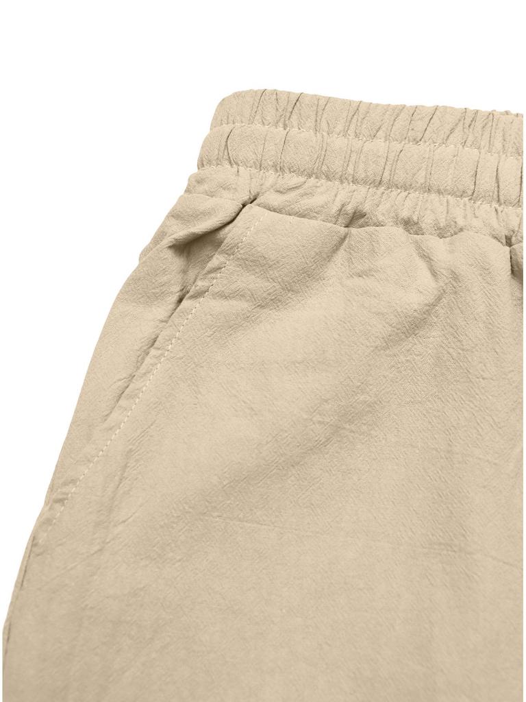 Men's Linen Loose Casual Sports Pants with Pockets and Drawstring - Solid Color Trendy Business Pants