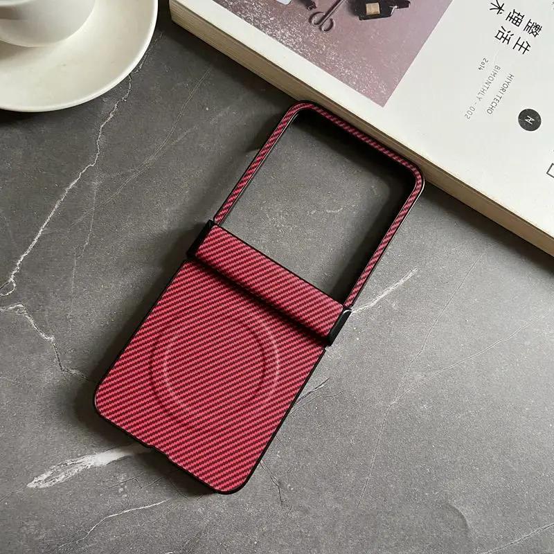 Custodia Magnetica Wireless di Lusso con Cerniera per Telefono per Motorola Razr 60 50 Ultra Texture Pelle Fibra di Carbonio Antipolvere Cover Rigida
