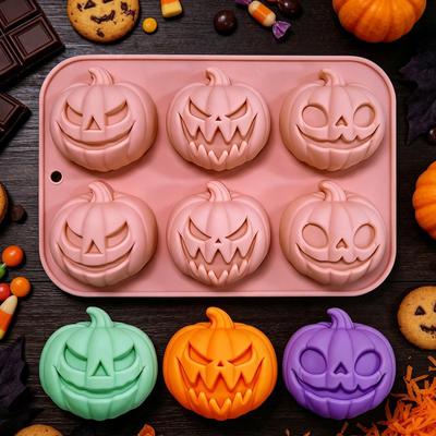 6 Cavity Pumpkin Silicone Molds Halloween Theme Ice Cube Tray Silicone Mold Making Muffin Chocolate Cake Decoration Baking Mould