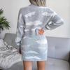 Women Autumn Winter Two Piece Suit Printed Knit Sweater Skirt Cover Sizes S to L Hip