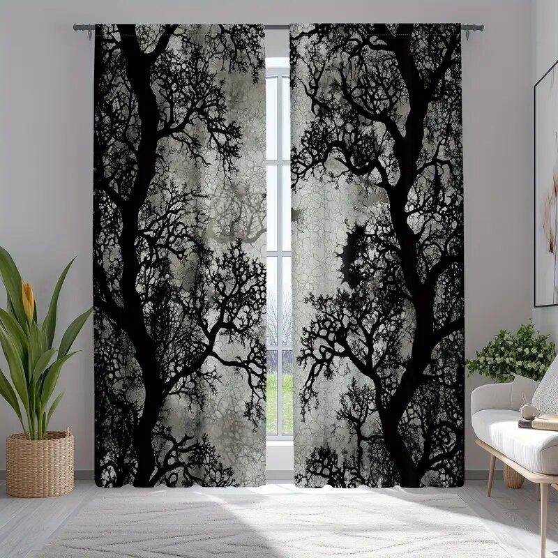 

2PCS- Gothic forest landscape pattern printed curtains, window decorations, home decorations, room decorations 29Wx64L(75x166CM)x2