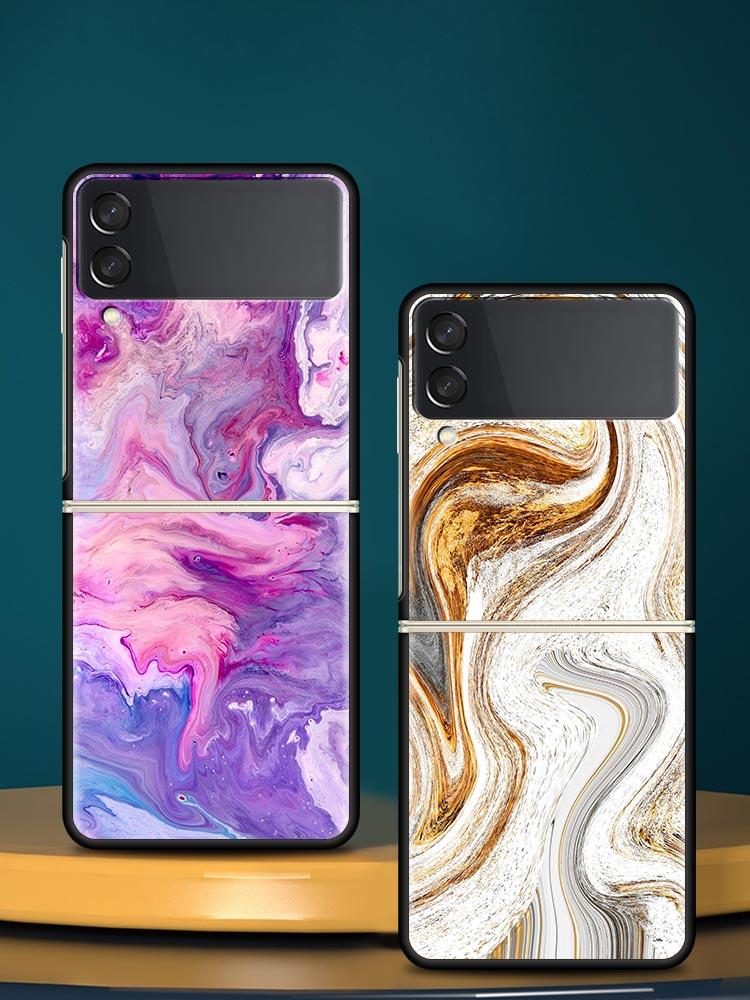 Vintage Marble Hard PC Phone Case For Samsung Galaxy Z Flip 7 6 5 4 Black Cover For Galaxy Z Flip 3 Foldable Shell Fundas Capas