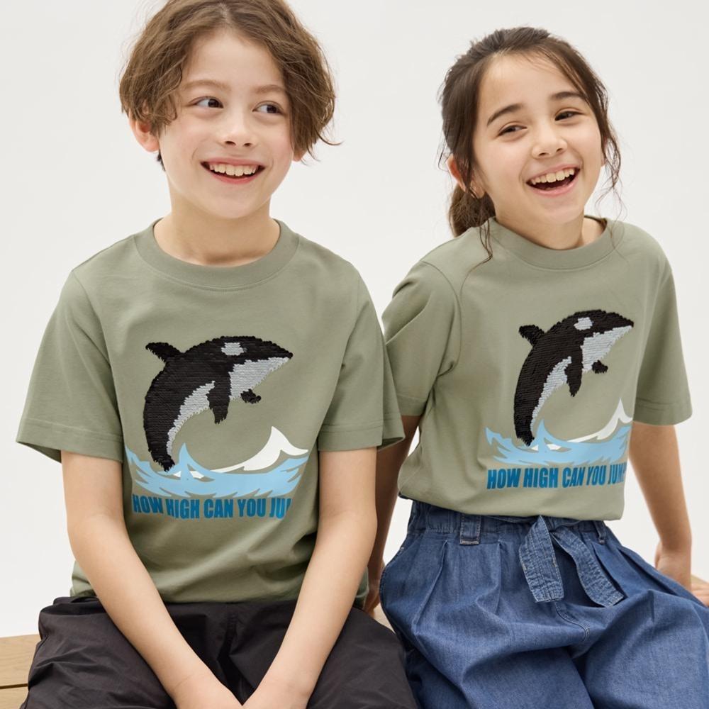 

GU by Uniqlo KIDS футболка унисекс с пайетками и короткими рукавами «Касатка» +E