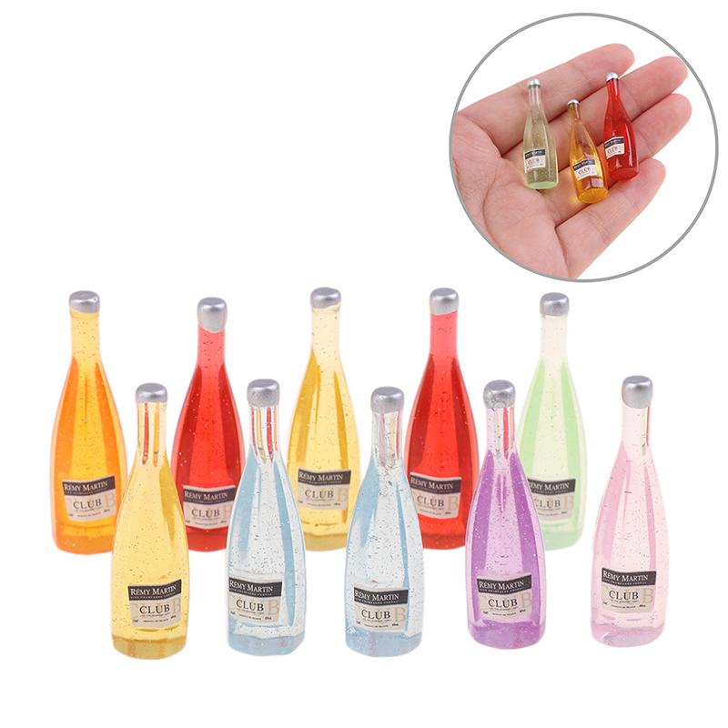10pcs 1:12 Dollhouse Miniature Fruit Wine Bottle Simulation Wine Bottle Model Dollhouse Diy Resin Ornaments Accessories Kids Toy