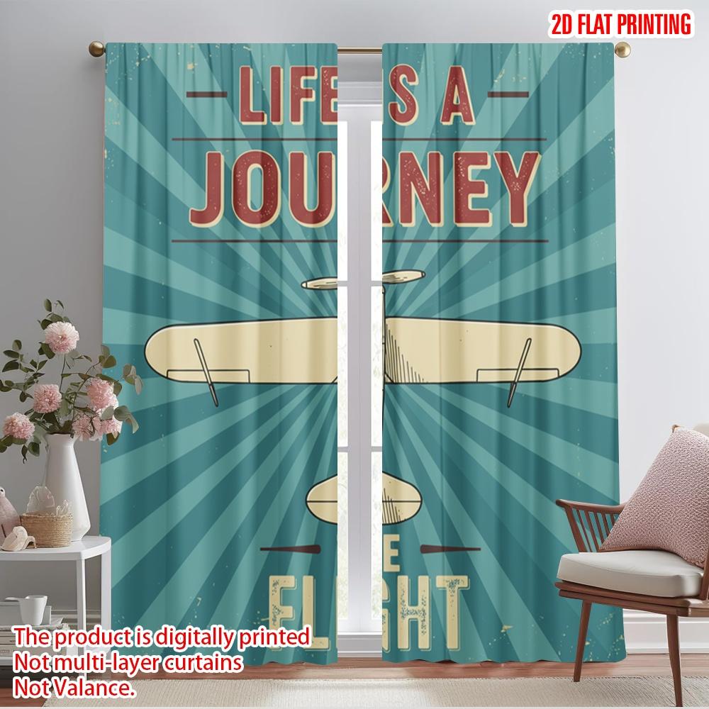 

2pcs 2D flat printing Drapes LIFE JOURNEY ENJOY FLIGHT Polyester Without Electricity Birthday Party for aesthetic room decor 52.50×116.00 CM 2pcs
