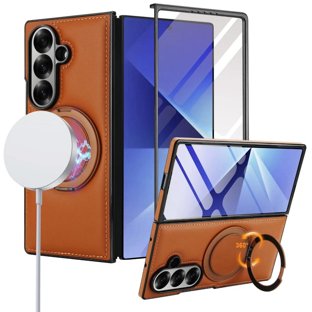 Luxury Business Sle Solid Color Leather Pattern Magnetic Stand Phone Case for Samsung Galaxy Z Fold 7 6 5 4 3 Protection Cover