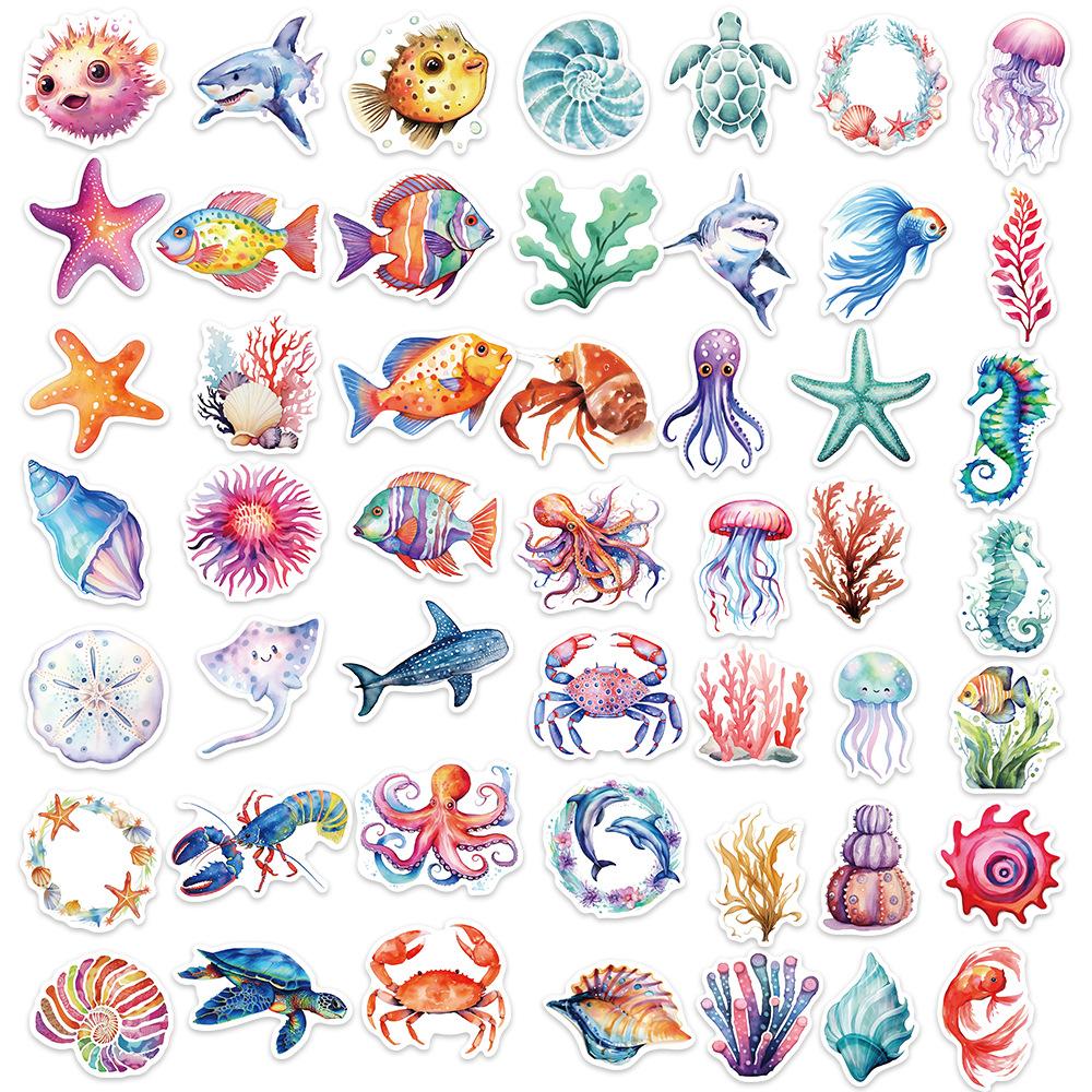 50 Cartoon Colorful Marine Animals Graffiti Stickers Personalized Decorative Guitar Notebook Suitcase DIY Waterproof
