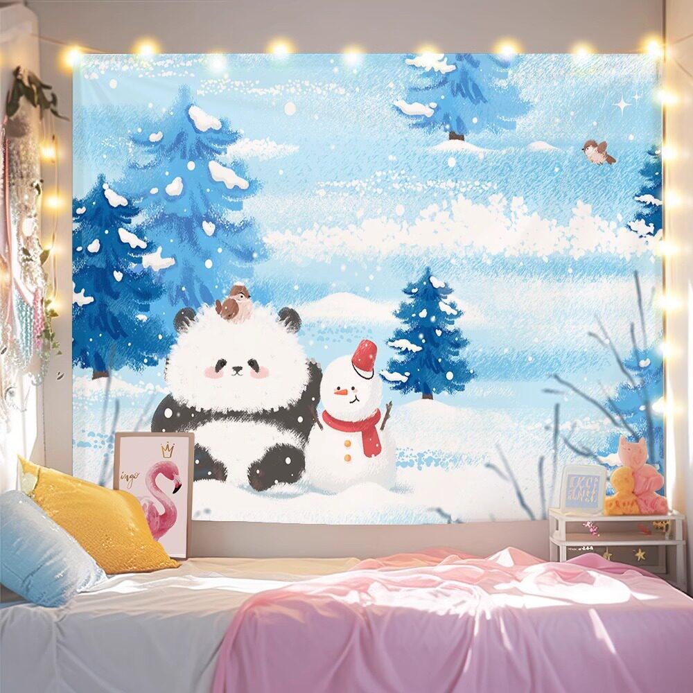 Cute Luoyang Panda Huahua Wall Hanging Tapestry Sweet Girl Heart Style Decor for Bedroom and Room 74x94cm(29x37in)