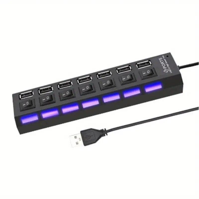 

High Speed 4/7 Ports USB HUB 2.0 Adapter Expander Multi USB Splitter Multiple Extender with LED Lamp Switch for PC Laptop