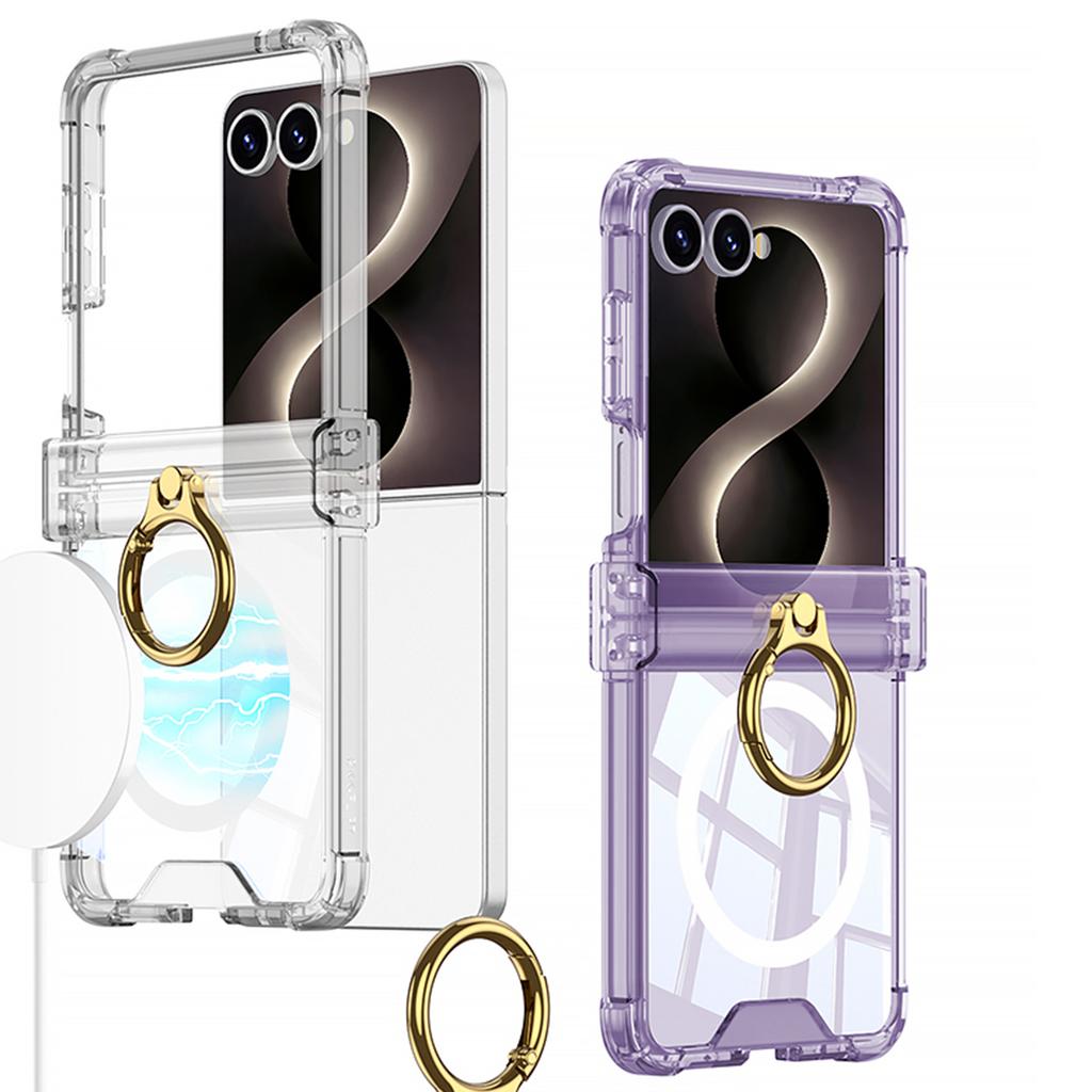 Transparent Airbag Ring Holder Magnetic Wireless Charging Phone Case for Samsung Galaxy Z Flip 8 7 Flip8 Fall Protection Cover