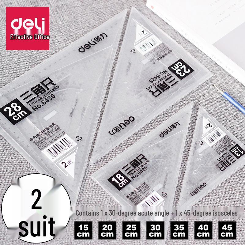 Deli Transparent Drawing Set: 15cm & 40cm Triangles with Protractor 6415-13cm Ruler Set
