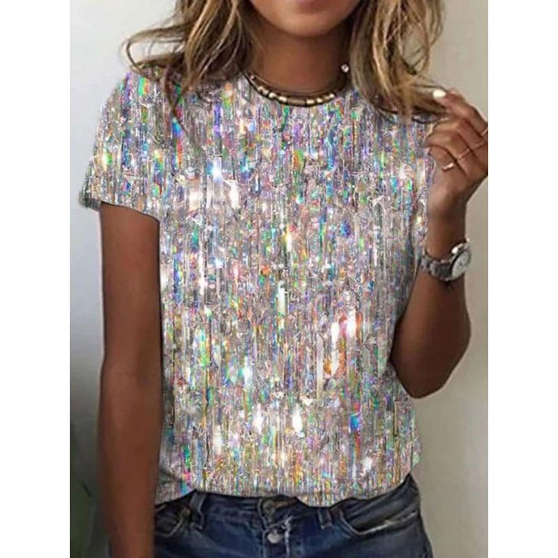 

Летний топ с круглым вырезом и 3D-градиентным принтом, модные повседневные женские футболки с короткими рукавами 4XL