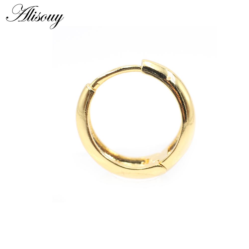 Alisouy 2pcs Copper Alloy Cute Curve Polishing Small Circle Round Hoop Earrings For Women Men Ear Cuff Brincos Hinged Jewelry