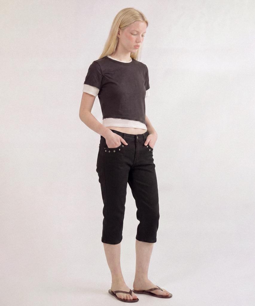 DOUBLE SEEN Layered Crop Short Sleeve Tee_ Charcoal