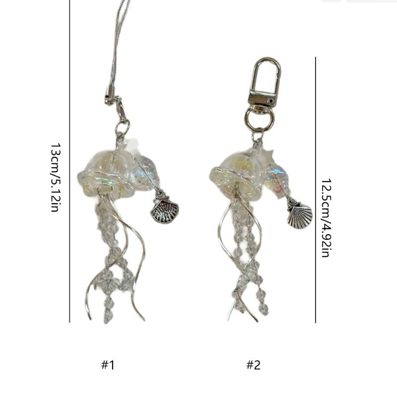 Unique Jellyfish Phone Charm Hanging Rope Sea Theme Star Pendant Phone Chain Strap Handmade Beaded Keychain Accessory