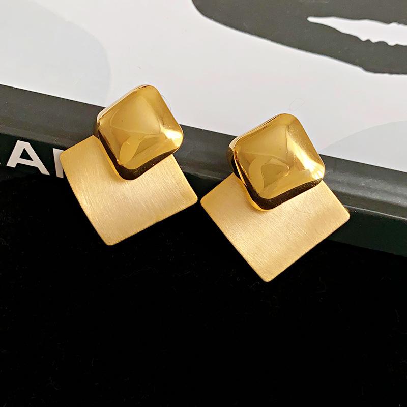 Real gold electroplated brushed geometric earrings fashion simple metal wind studs niche high-end versatile earrings