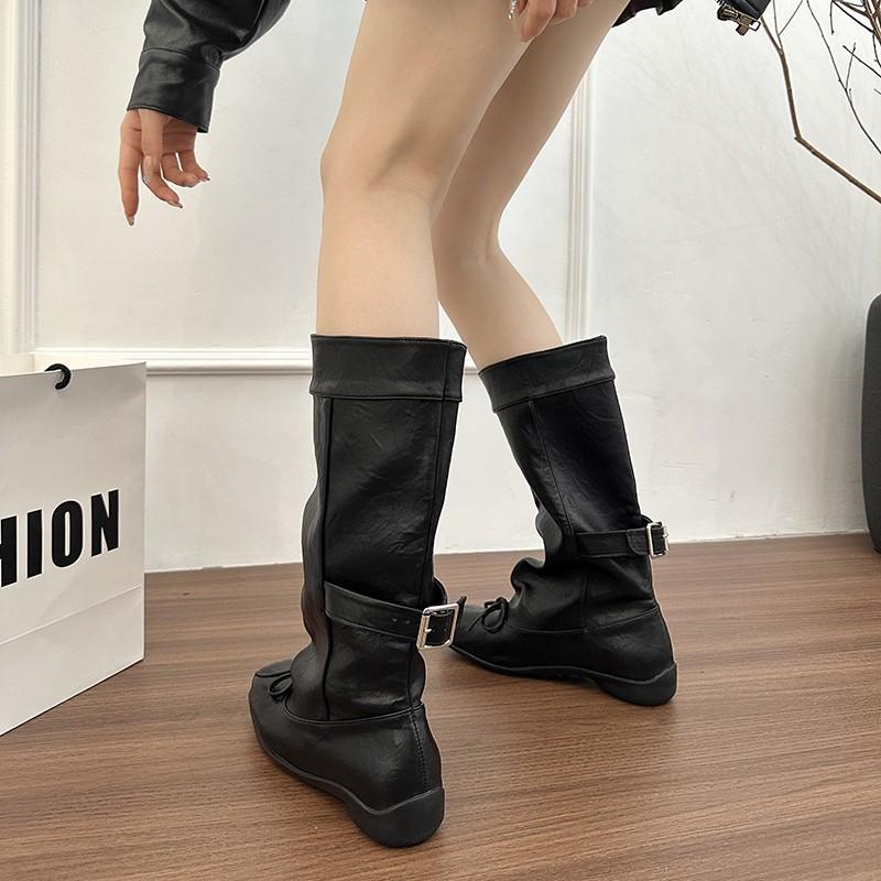 Korean Women's Non-tired Feet Thick Soles Heightening Soft Elastic Comfortable Shock-absorbing Non-slip Casual Mid-calf Boots