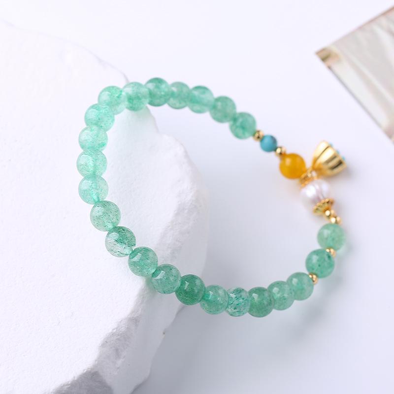 Natural Crystal Bracelet, Green Strawberry Crystal Bead Bracelet. Bangles Women Fashion Jewelry Accessories Gift