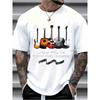 European Sizes Men's Guitar White Print Graphic T Shirt Casual Short Sleeve Crew Neck Tee Shirts for Music Lovers Daily