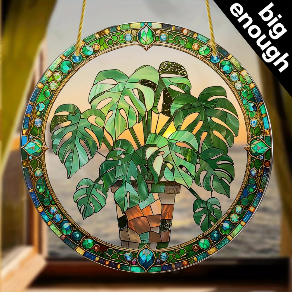 2D Flat Crystal Green Leaf Sun Catcher Garden Exotic Jungle Tropical Decoration Window Wall Hanging, Green Natural Decoration,holiday Party Decoration