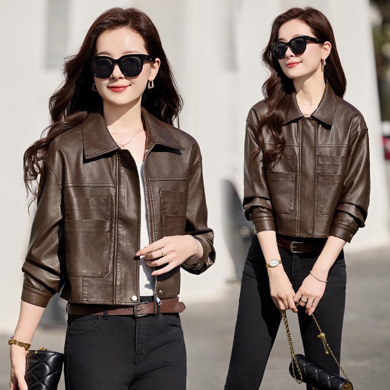 

Женская куртка из ПУ кожи - Весна/Осень 2025 - Стильное короткое пальто с лацканами (WA2507) L for 111-118 jin