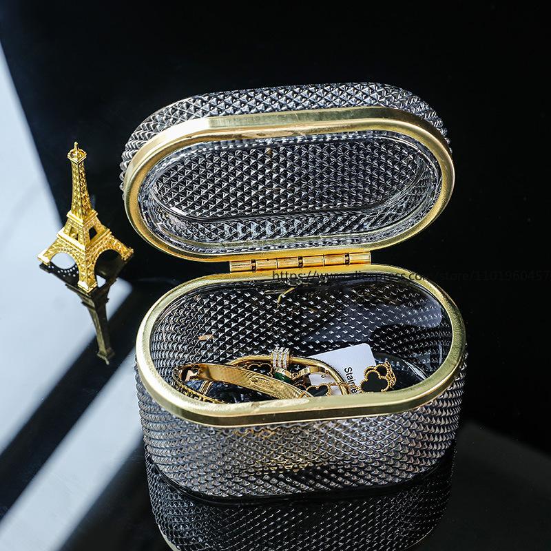 Nordic Minimalist Embossed Glass Jewelry Box Home Decor for Bedroom Dressing Table Desktop Storage Box & Decorative Ornament