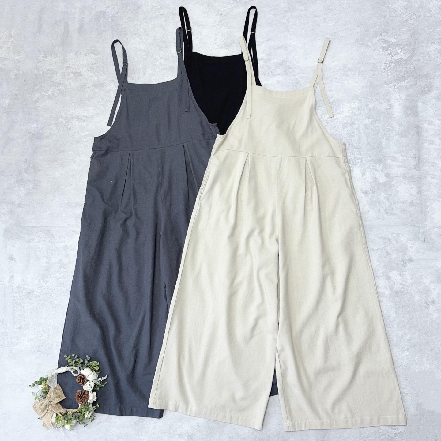 

Johnature Casual Suspender Jumpsuit Summer Sleeveless Loose Solid Color Simple Women Long Jumpsuits One Size чёрный